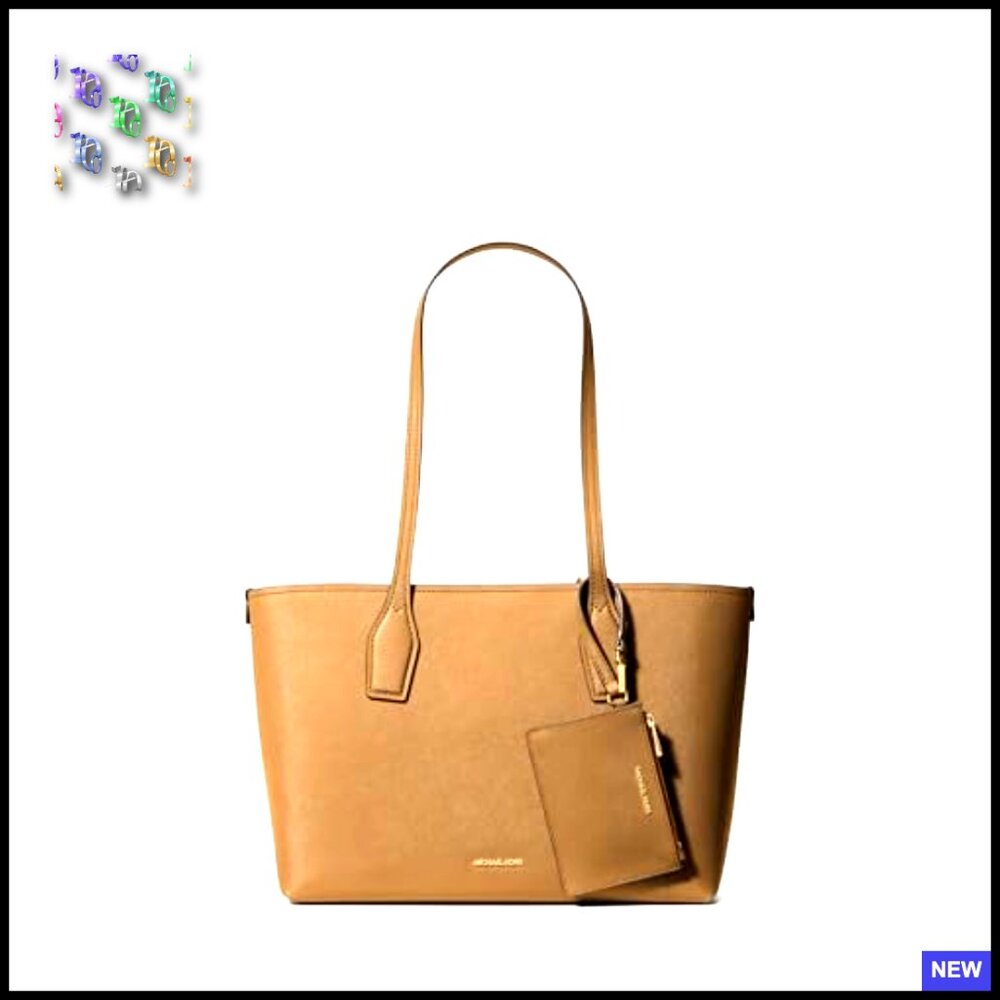 Saffiano Leather Tote Bag with Detachable Zip Case Chic Minimal Classic - Picture 3 of 5